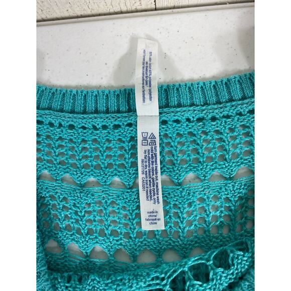 Aeropostale Womens Tunic Sweater Size Small (XXS) Teal Blue Open Knit Hi Low Hem - Picture 4 of 8